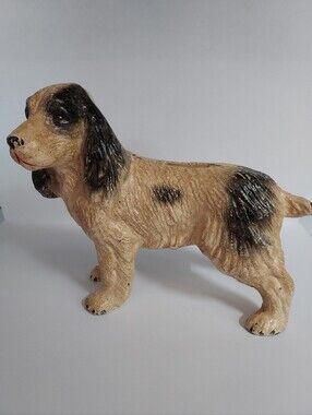 Vintage Cast Iron Black And White Springer Spaniel Dog Figurine Decor